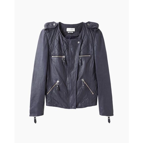 Isabel Marant Atoile Kady Quilted Leather Midnight Blue Moto Biker Jacket Size 4 - Picture 1 of 16